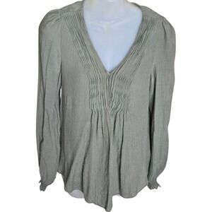 Nanette Womens Peasant Top M Pleated Green V Neck Earthy Granola‎ Prairie Fairy